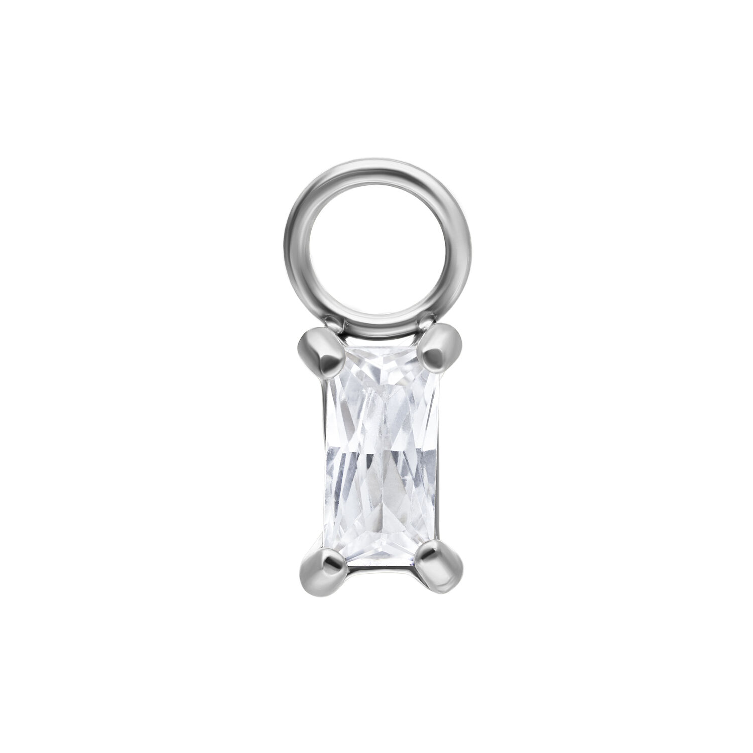 Pendentif Baguette en Cristal Argenté sur fond blanc