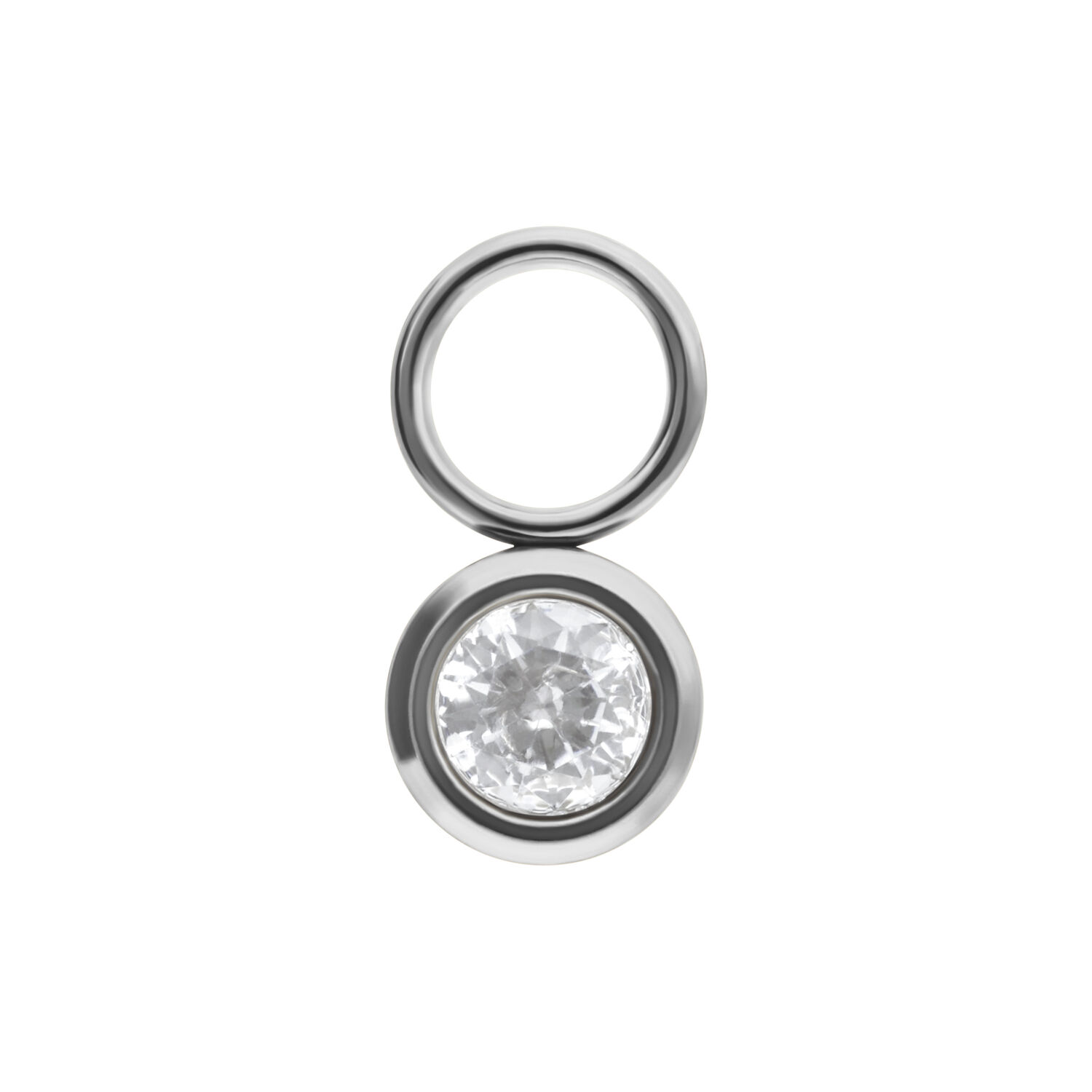 Pendentif rond en cristal en acier chirurgical Pendentif rond en cristal argenté en acier chirurgical sur fond blanc