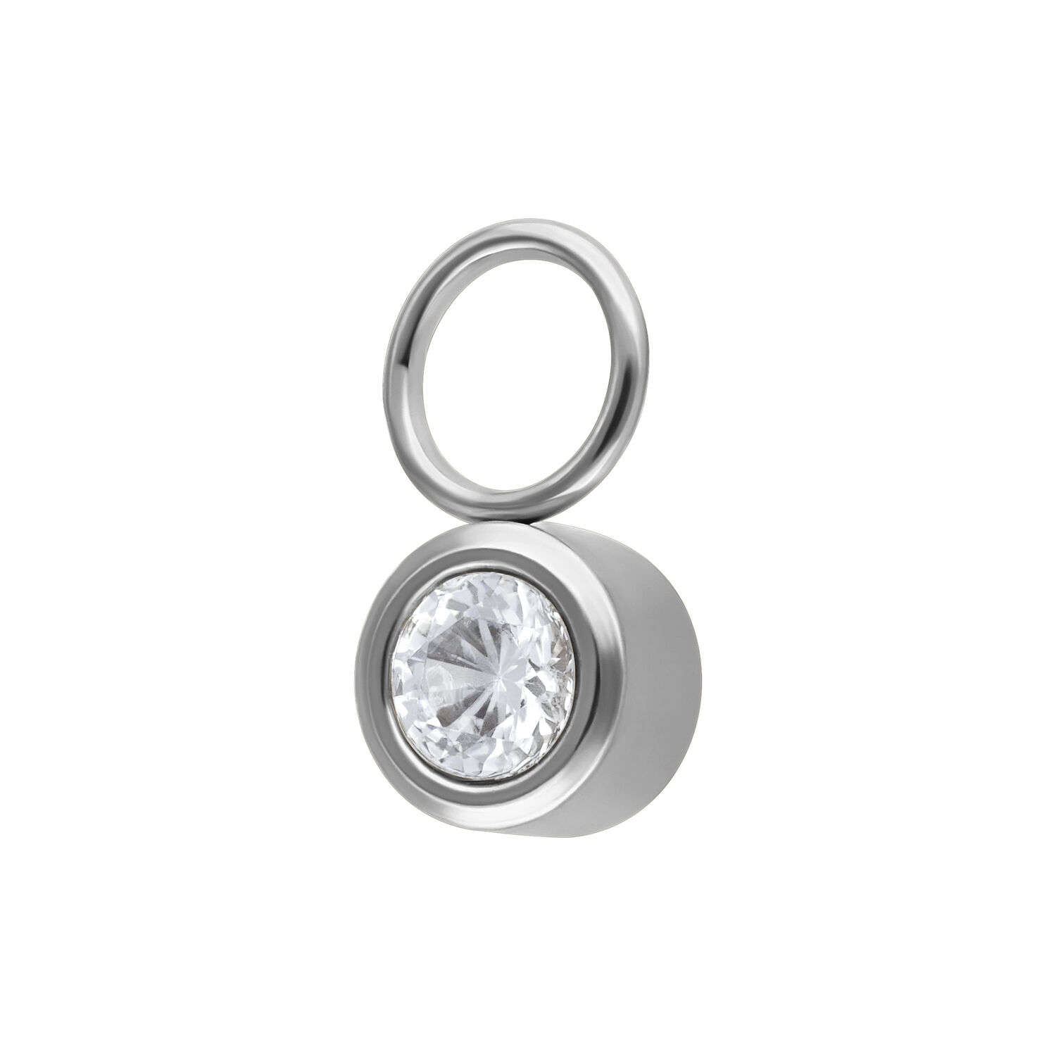 Pendentif rond en cristal en acier chirurgical Pendentif piercing rond en argent avec cristal clair sur fond blanc