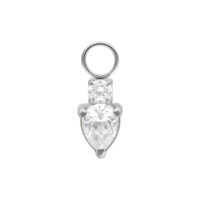 Pendentif Mystic Crystal en acier chirurgical Pendentif piercing argenté avec deux cristaux clairs sur fond blanc