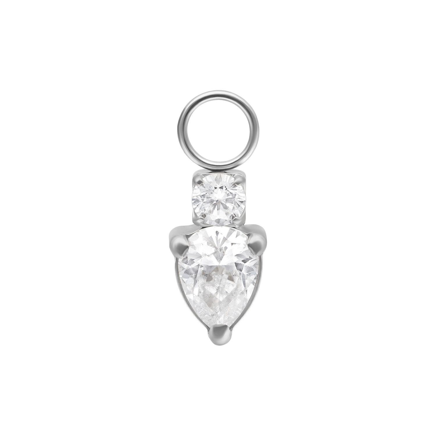 Pendentif Mystic Crystal en acier chirurgical Pendentif piercing argenté avec deux cristaux clairs sur fond blanc