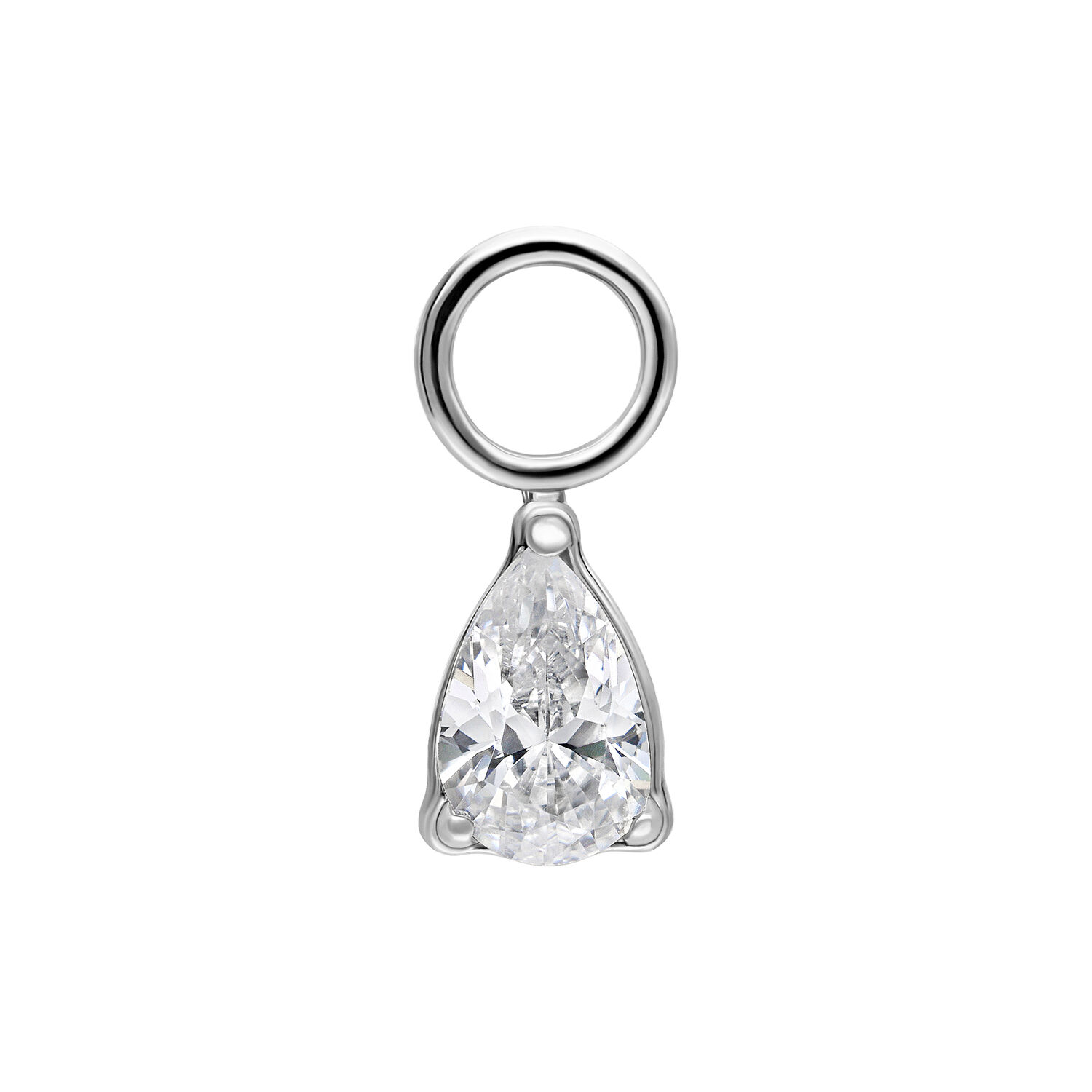 Pendentif Goutte de Cristal en Acier Chirurgical Pendentif goutte de cristal en acier chirurgical argenté sur fond blanc