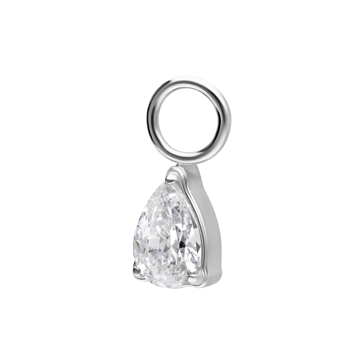 Pendentif goutte de cristal en acier chirurgical Pendentif piercing goutte de cristal argenté sur fond blanc