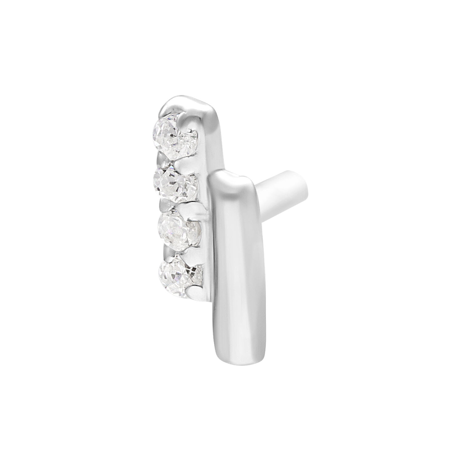 Embout en cristal argenté Push Fit avec cristaux Embout de piercing argenté avec quatre cristaux clairs sur fond blanc