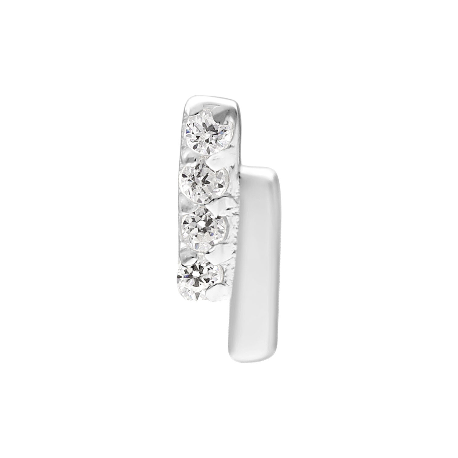 Embout Double Bar Cristal Push Fit Argenté Embout argenté avec cristaux clairs sur fond blanc