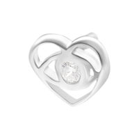 Embout cœur argenté avec cristal Embout Push Fit argenté en forme de cœur avec cristal clair sur fond blanc