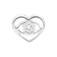 Embout Push Fit Cœur Argenté avec Cristal Embout en forme de cœur en argent avec cristal clair au centre sur fond blanc