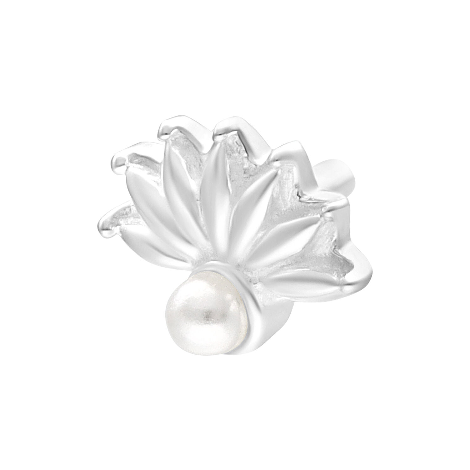 Embout Argenté Push Fit Pearl Peacock Embout argenté avec motif de paon et perle sur fond blanc