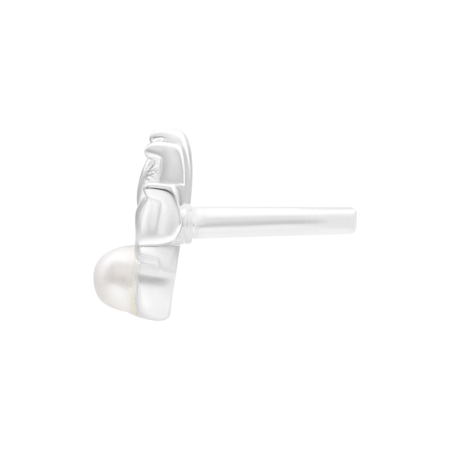 Embout argenté Push Fit Pearl Peacock Embout argenté avec perle pour piercing Push Fit sur fond blanc