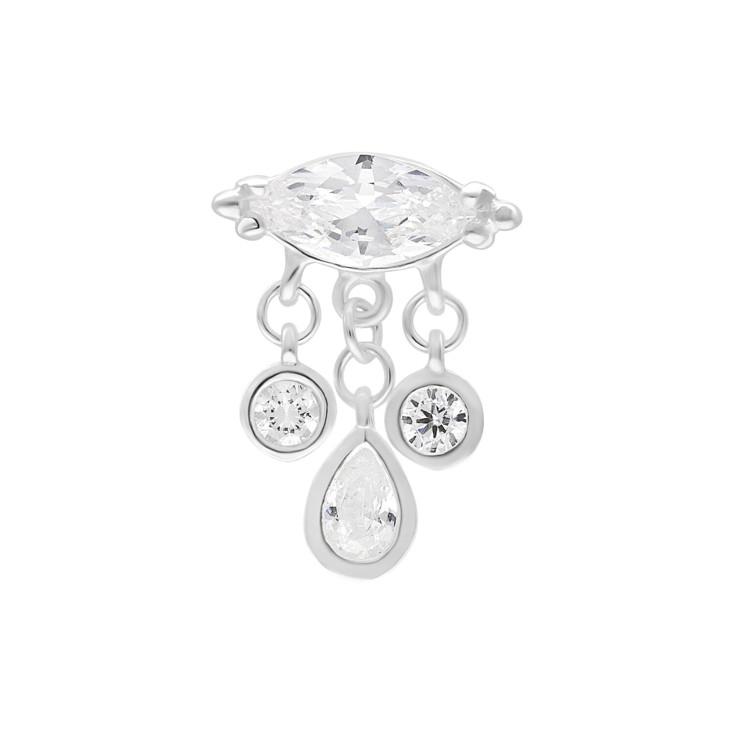 Embout Bella Push Fit argenté avec cristaux Embout Bella Push Fit argenté avec cristaux clairs sur fond blanc