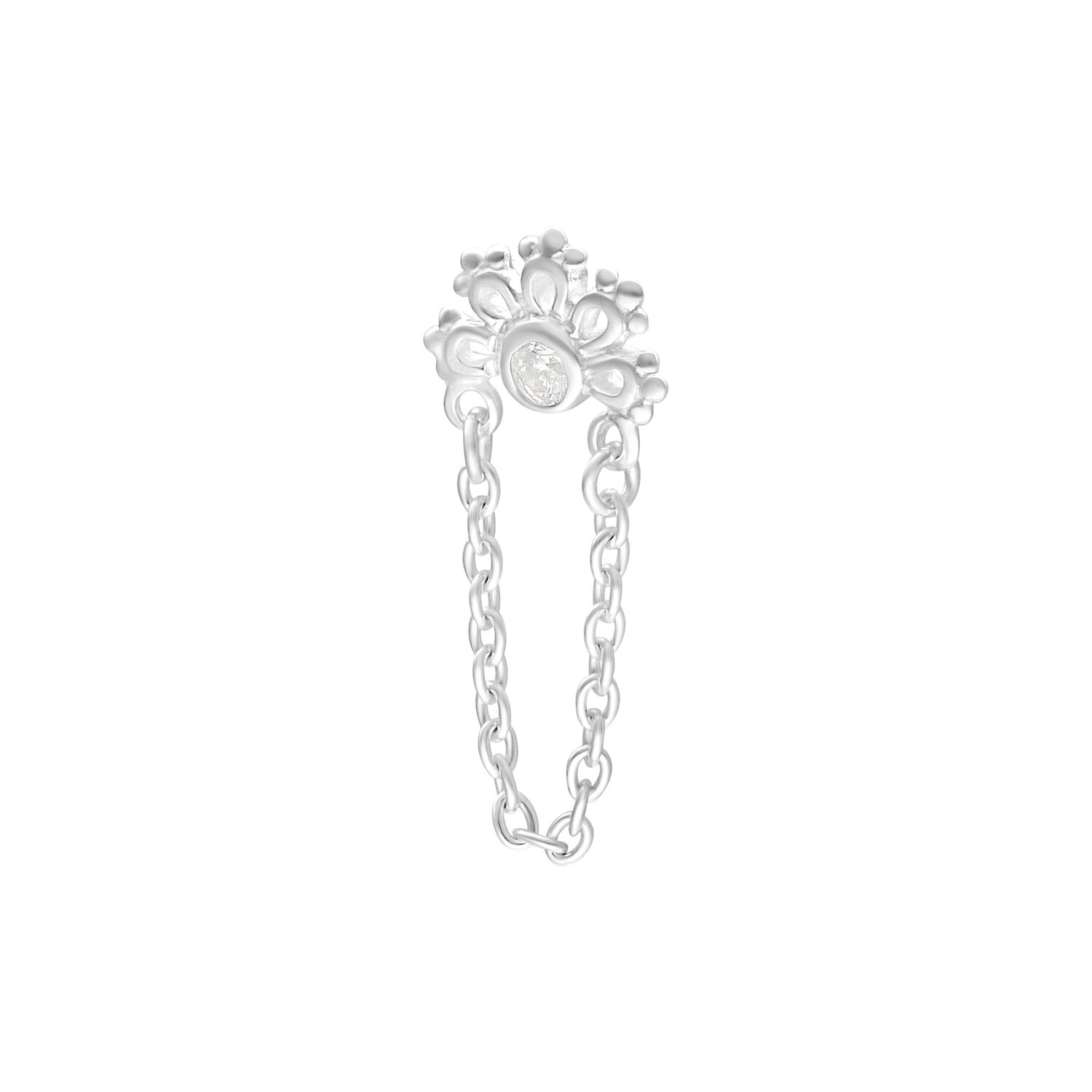 Embout Push Fit argenté avec cristal Embout Push Fit argenté avec cristal clair sur fond blanc