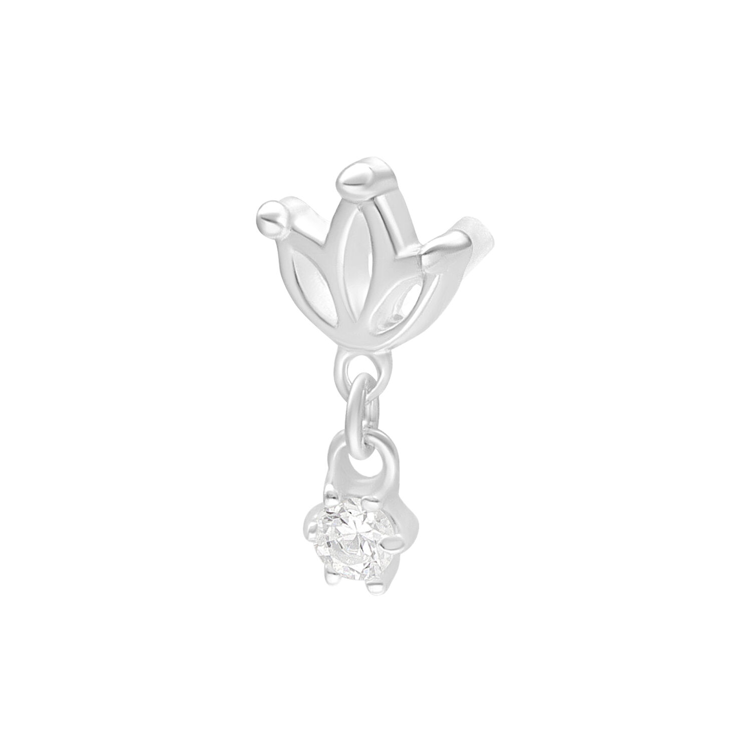 Embout Lotus Argenté pour Push Fit Embout Lotus argenté avec cristal clair pour Push Fit sur fond blanc