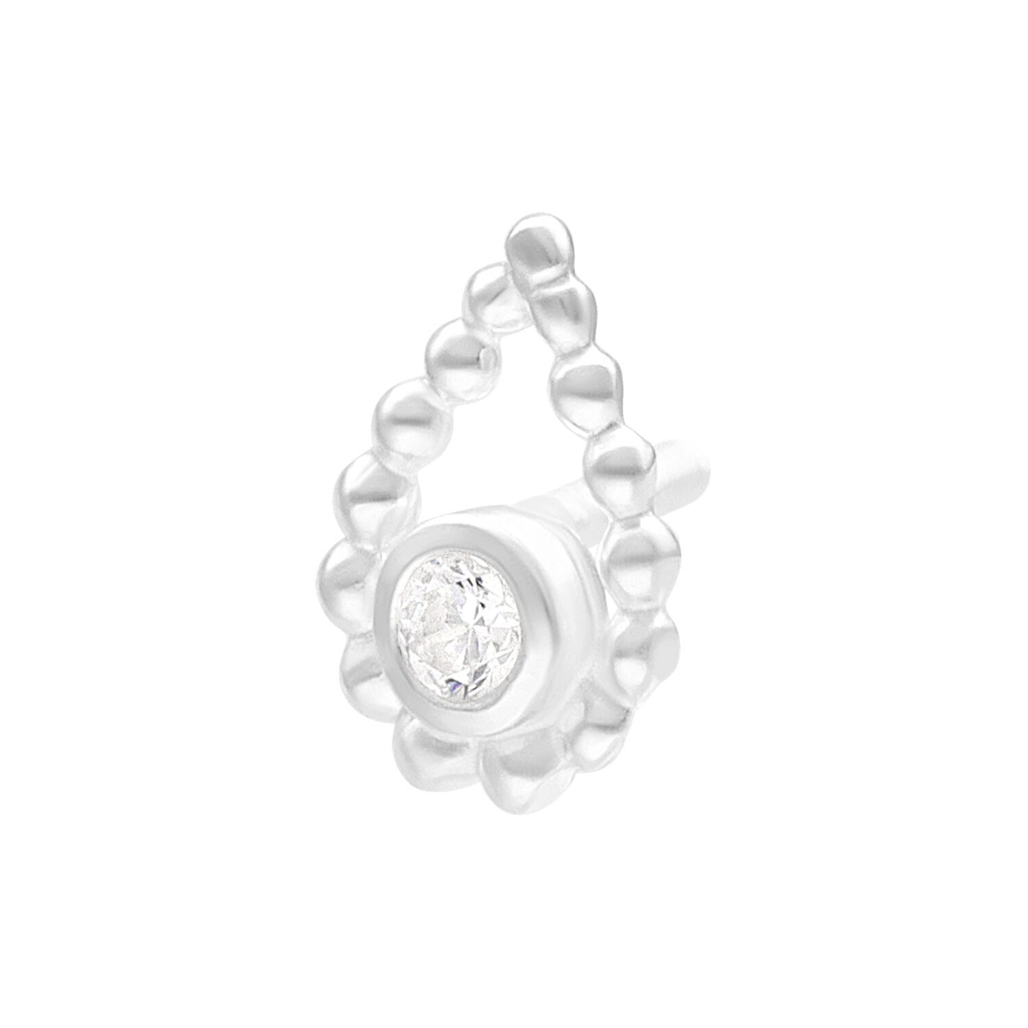 Embout Drop en Perle Argenté Push Fit Embout Push Fit argenté avec cristaux clairs sur fond blanc