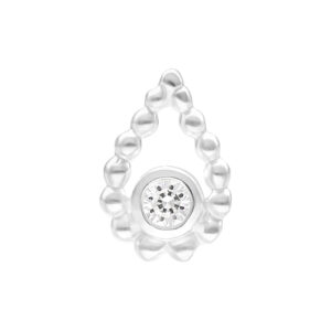 Embout argenté avec cristal sur fond blanc