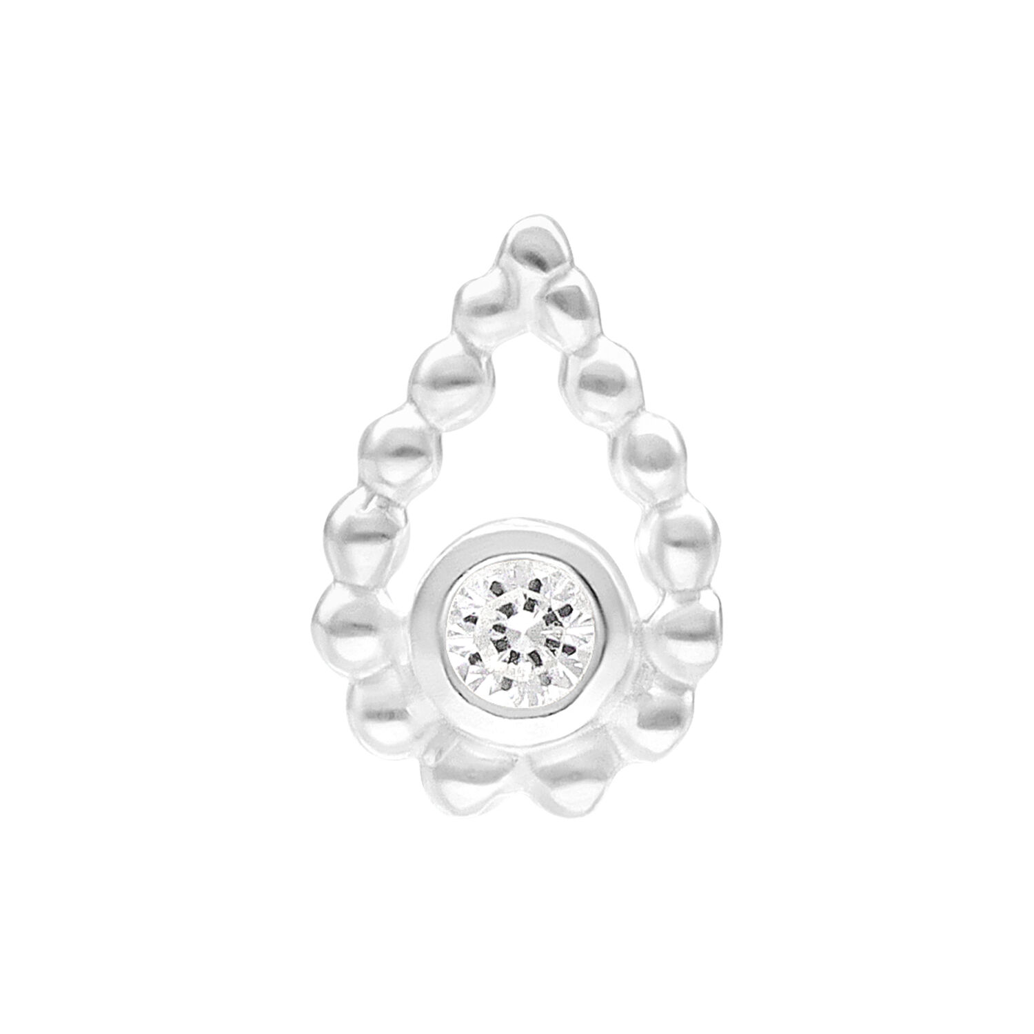 Embout Argenté Push Fit Bead Drop Embout argenté avec cristal sur fond blanc