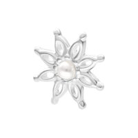 Embout Bloom Push Fit argenté, 7 mm Embout floral argenté avec accent perlé sur fond blanc