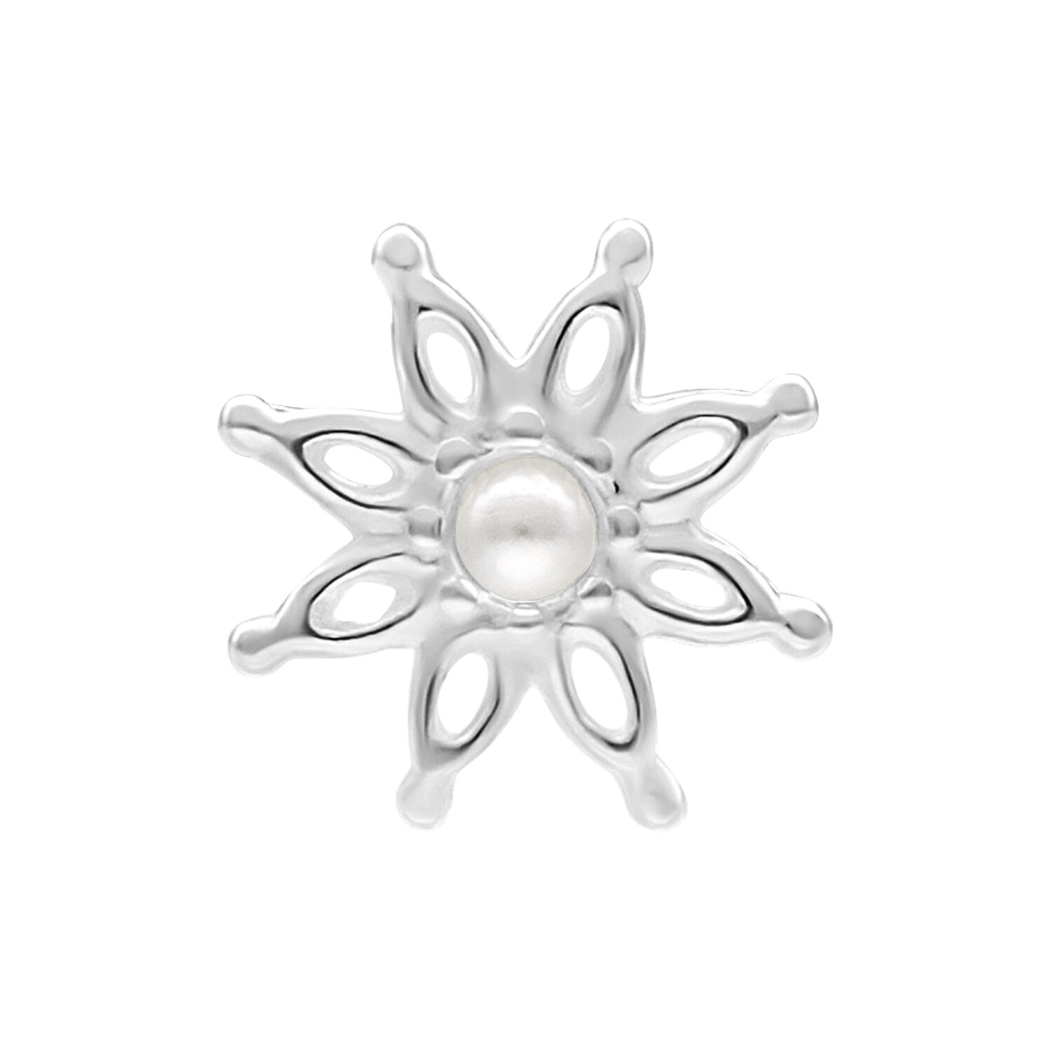 Push Fit Bloom embout en argent avec perle Embout Push Fit Bloom en argent avec détail de perle sur fond blanc