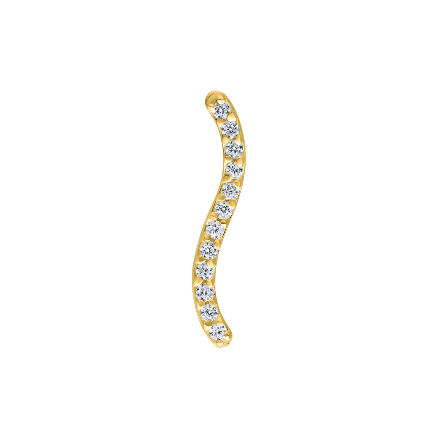 Embout Push Fit doré avec cristaux Embout doré incurvé avec des cristaux clairs sur fond blanc