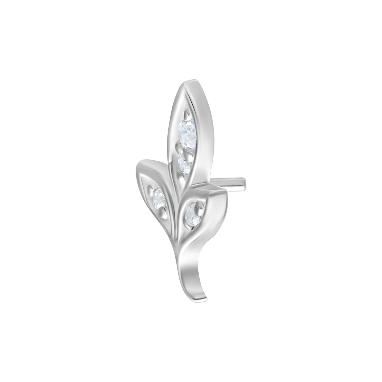 Embout Feuille Cristal Argenté Push Fit Embout feuille cristal argenté avec trois pierres claires sur fond blanc
