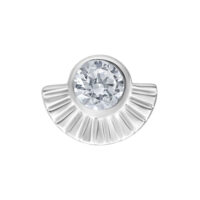 Embout Arinna Push Fit argenté avec cristal Embout argenté pour Push Fit avec cristal rond sur fond blanc