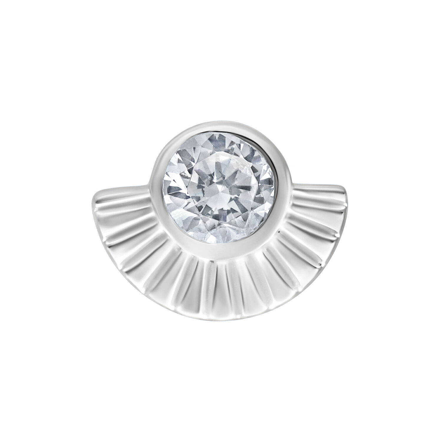 Embout Arinna Push Fit argenté avec cristal Embout argenté pour Push Fit avec cristal rond sur fond blanc