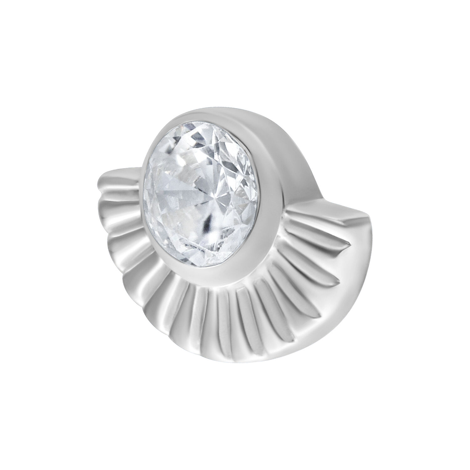 Embout Arinna Push Fit argenté avec cristal Embout Push Fit argenté avec grand cristal brillant sur fond blanc