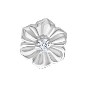 Embout de fleur Hibiscus argenté avec pierre brillante au centre sur fond blanc