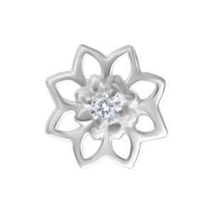 Embout Sunflower argenté avec cristal scintillant au centre sur fond blanc