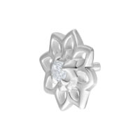 Sunflower Push Fit argenté Embout Sunflower argenté avec cristal clair sur fond blanc