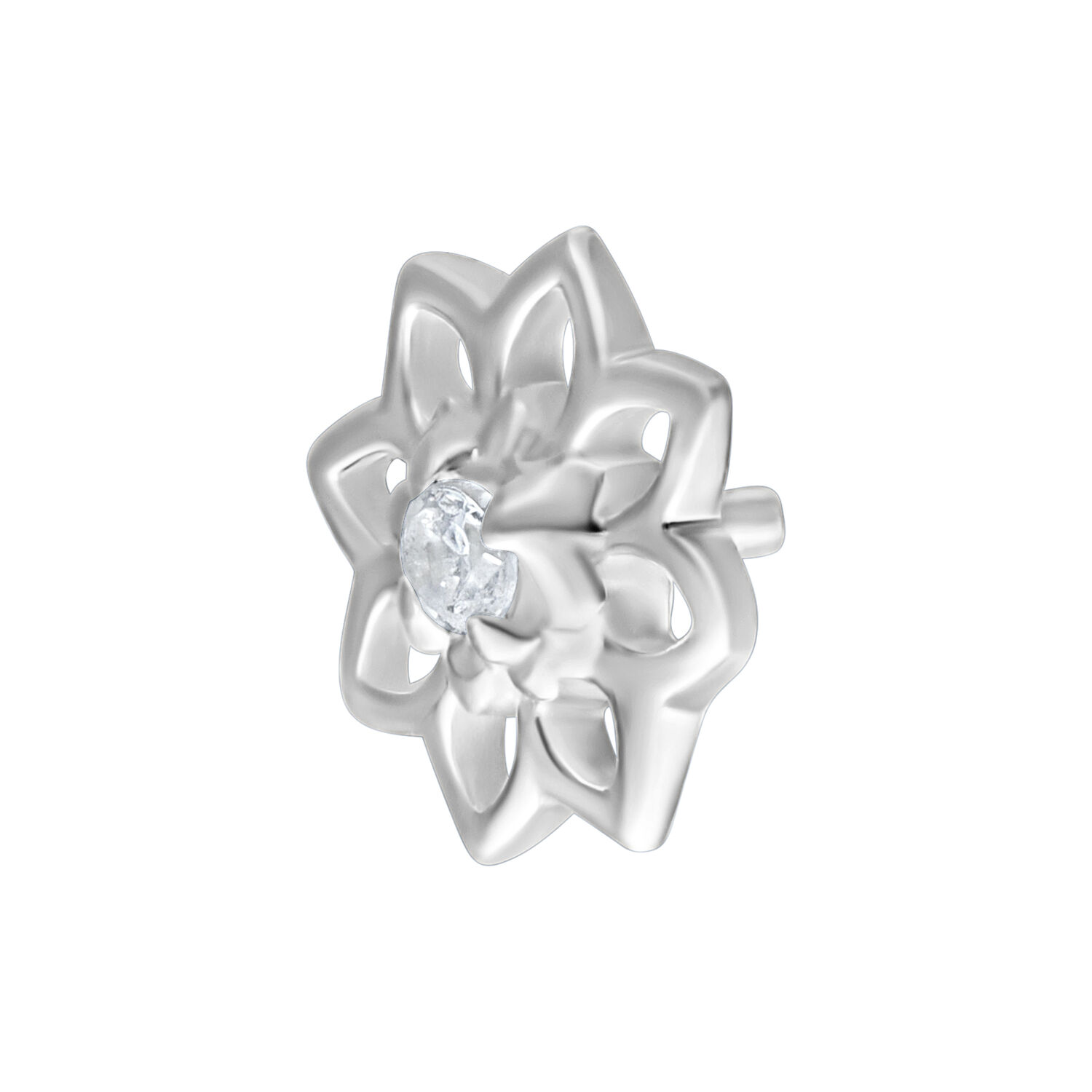Sunflower Push Fit argenté Embout Sunflower argenté avec cristal clair sur fond blanc