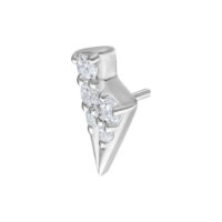 Tricorne en argent pour Push Fit Embout argenté pour Push Fit avec trois cristaux clairs sur fond blanc
