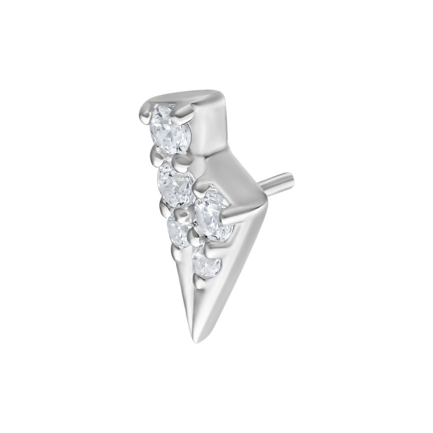 Tricorne en argent pour Push Fit Embout argenté pour Push Fit avec trois cristaux clairs sur fond blanc