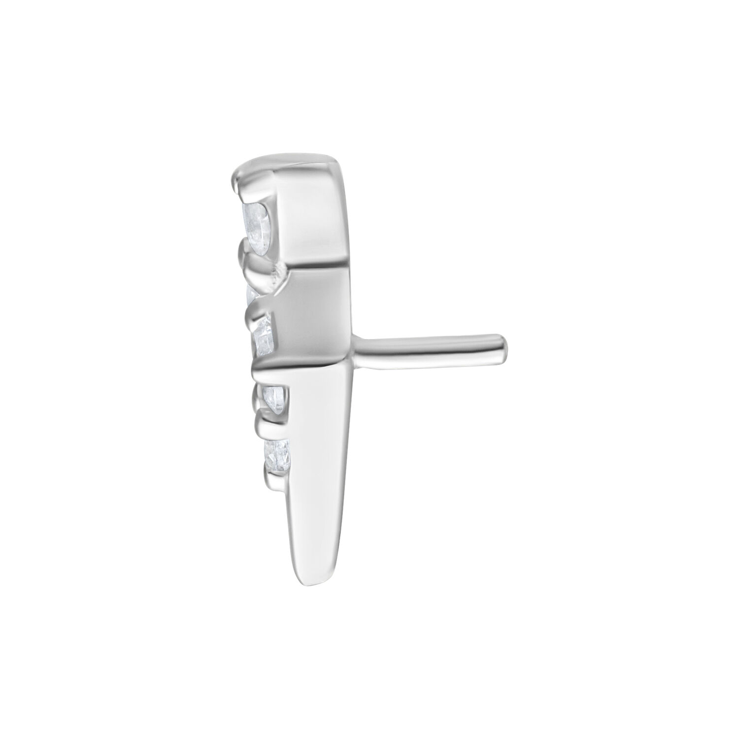 Embout Tricorne Argenté pour Piercing Bioplast Embout Tricorne Push Fit Argenté avec pierres scintillantes sur fond blanc