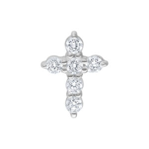 Embout croix argenté en métal avec cristaux sur fond blanc