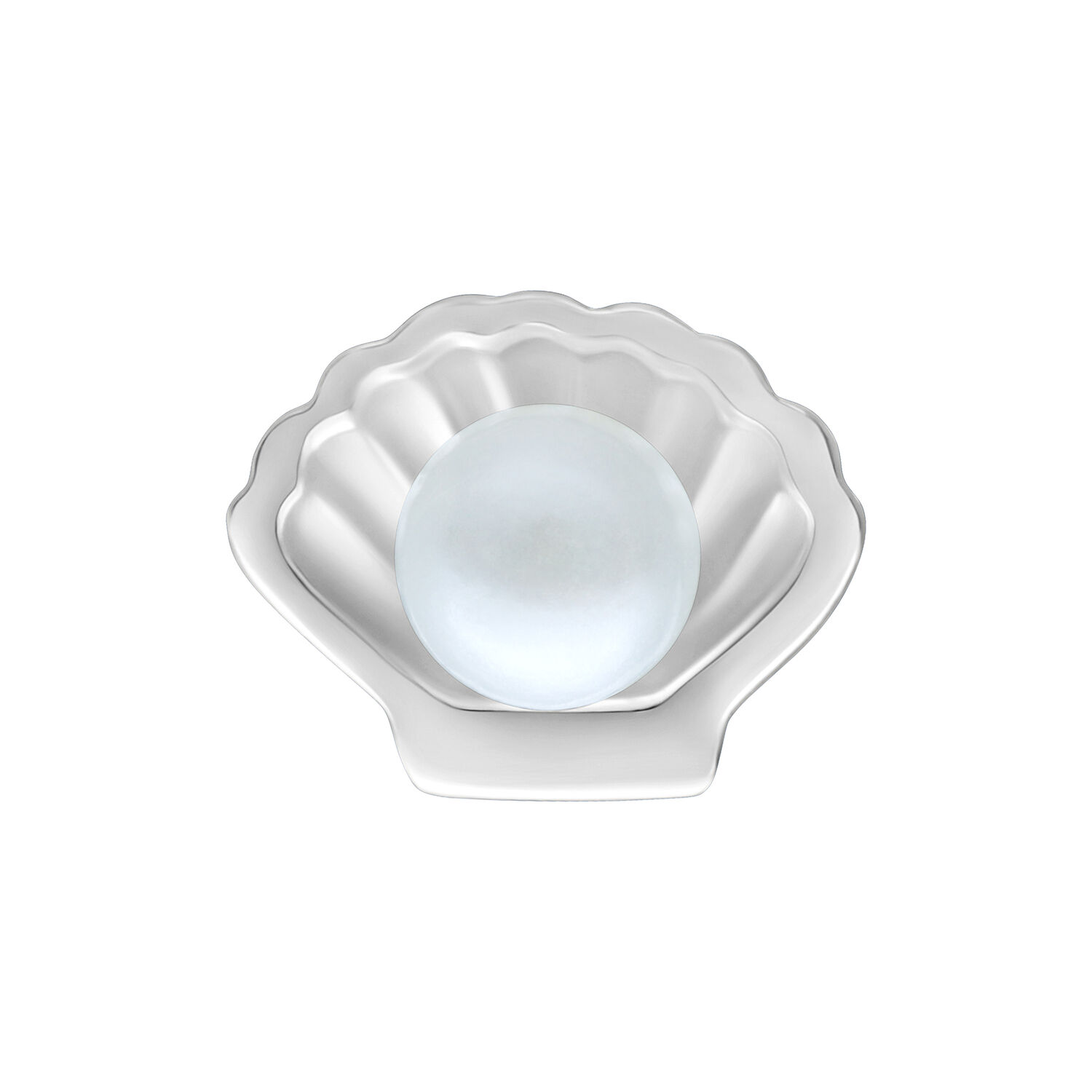 Embout de coquillage argenté avec perle Embout de coquillage Push Fit argenté avec perle blanche sur fond blanc