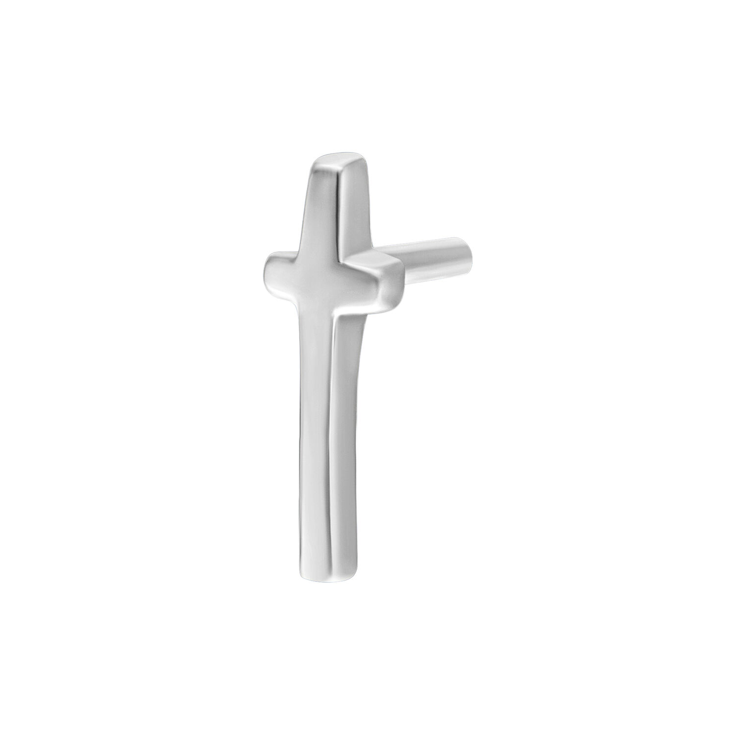 Embout Croix Argenté pour Piercing Push Fit Embout croix argenté pour piercing bioplast sur fond blanc
