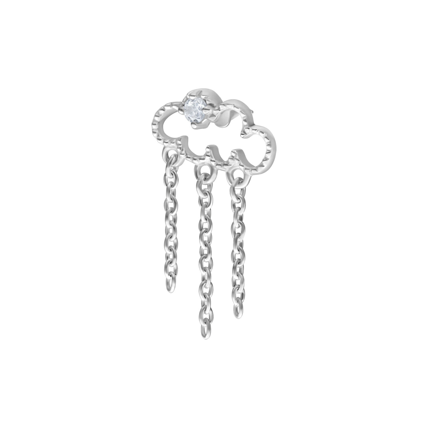 Embout nuage argenté avec chaînes pour Bioplast Embout en métal argenté en forme de nuage avec chaînes et cristal sur fond blanc