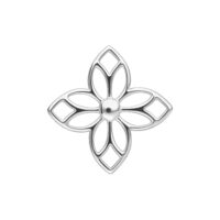 Ornement floral argenté pour piercing Embout floral argenté pour piercings avec design symétrique sur fond blanc