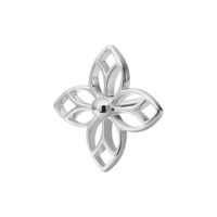 Embout fleur argenté pour piercings Embout fleur argenté en forme de fleur à quatre pétales sur fond blanc