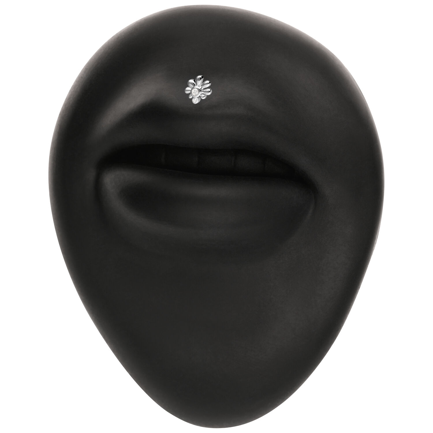 Embout facial noir avec cristal Embout facial noir avec cristal argenté sur fond blanc