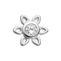 Embout floral argenté avec cristal Embout floral argenté avec cristal rond et clair au centre