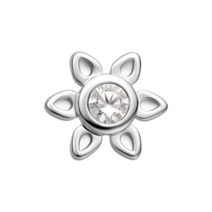Embout floral argenté avec cristal rond et clair au centre