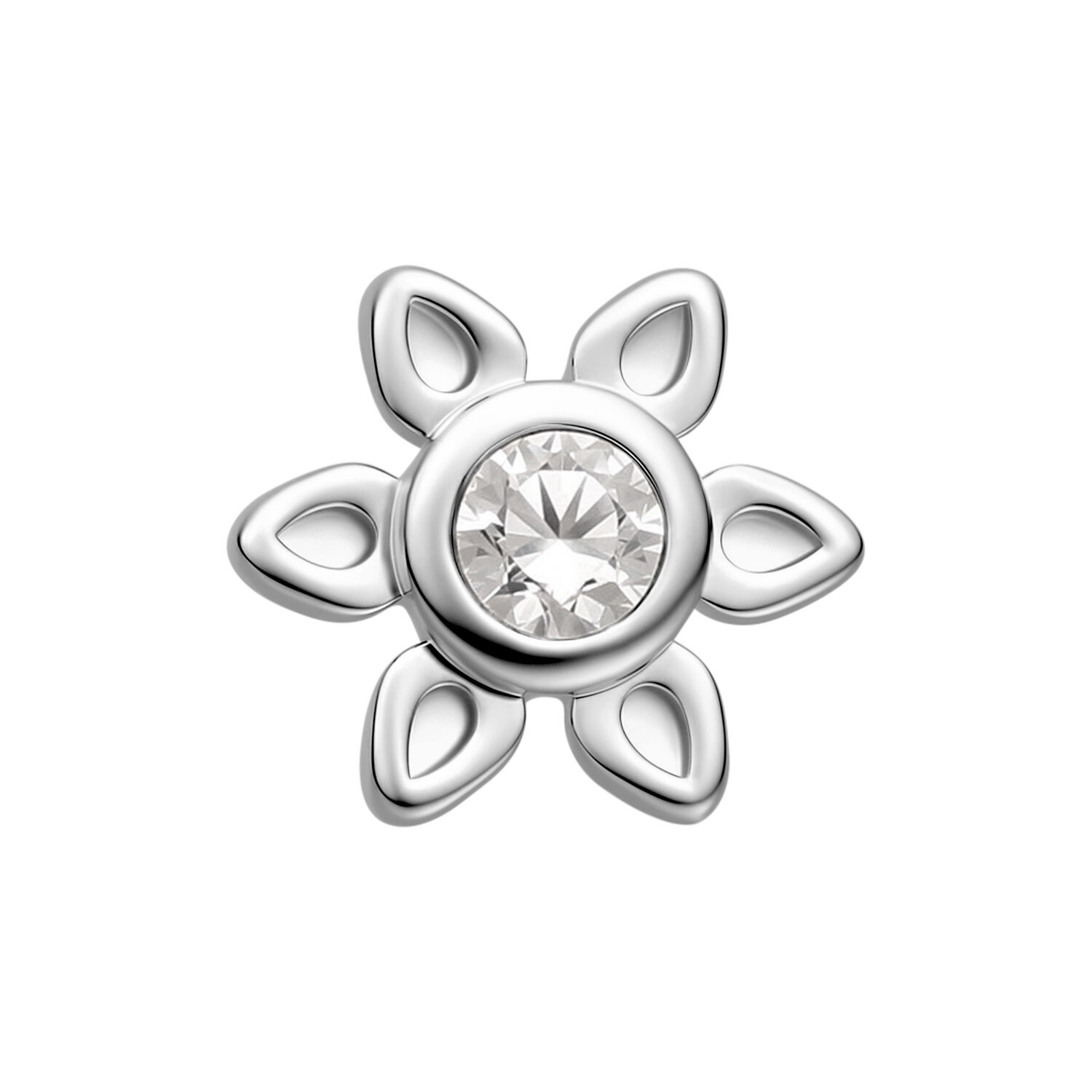 Embout floral argenté avec cristal Embout floral argenté avec cristal rond et clair au centre