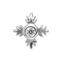 Embout feuille argenté avec cristal clair scintillant au centre, sur fond blanc