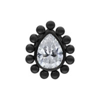Embout noir à cristaux goutte Push Fit Embout en titane noir avec goutte cristalline sur fond blanc
