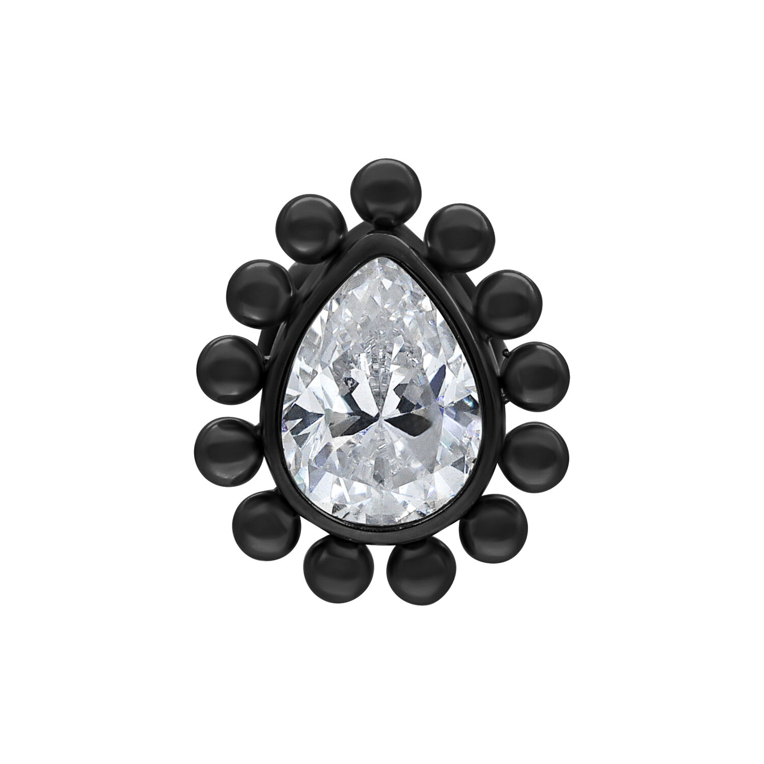Embout noir à cristaux goutte Push Fit Embout en titane noir avec goutte cristalline sur fond blanc