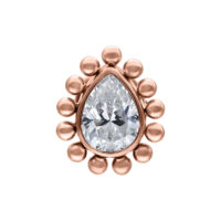 Embout Teardrop en or rose avec cristal Embout Teardrop en or rose avec cristal clair sur fond blanc