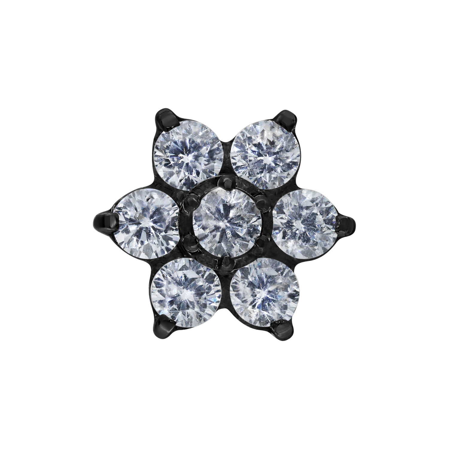 Embout Fleur en Cristal Noir Push Fit Embout fleur noir avec cristaux clairs sur fond blanc
