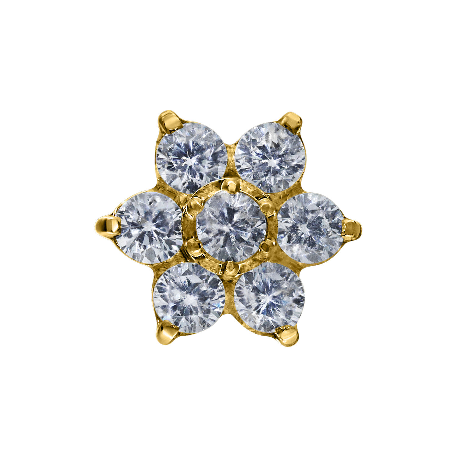 Embout Fleur Cristal Push Fit Doré Embout en métal doré en forme de fleur avec cristaux clairs sur fond blanc