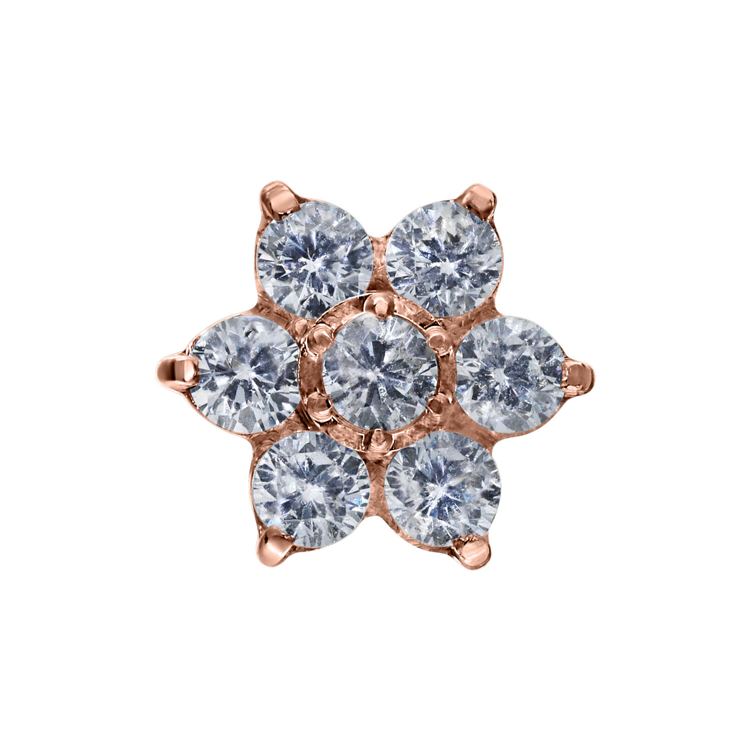 Poussoir Fleur Cristal Or Rose Embout poussoir en or rose en forme de fleur avec cristaux clairs